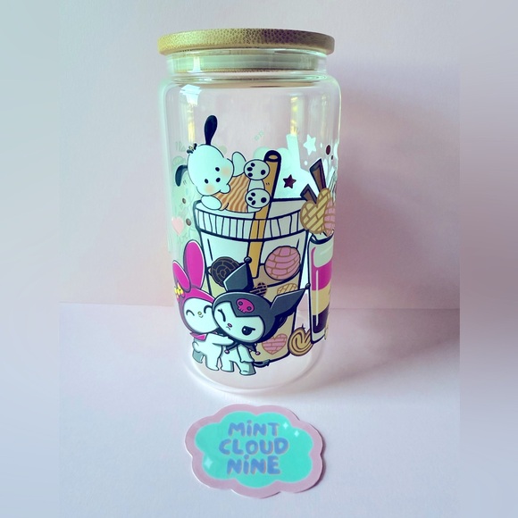 ❗️2/$22❗️CAN GLASS CUP BAMBOO LID & STAINLESS STEEL STRAW - #HELLO KITTY FROG - Picture 4 of 6
